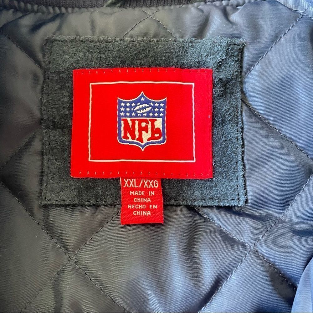NFL Patriots Football Vintage Genuine Suede Leather Bomber Jacket EUC Men’s XXL - Picture 14 of 15